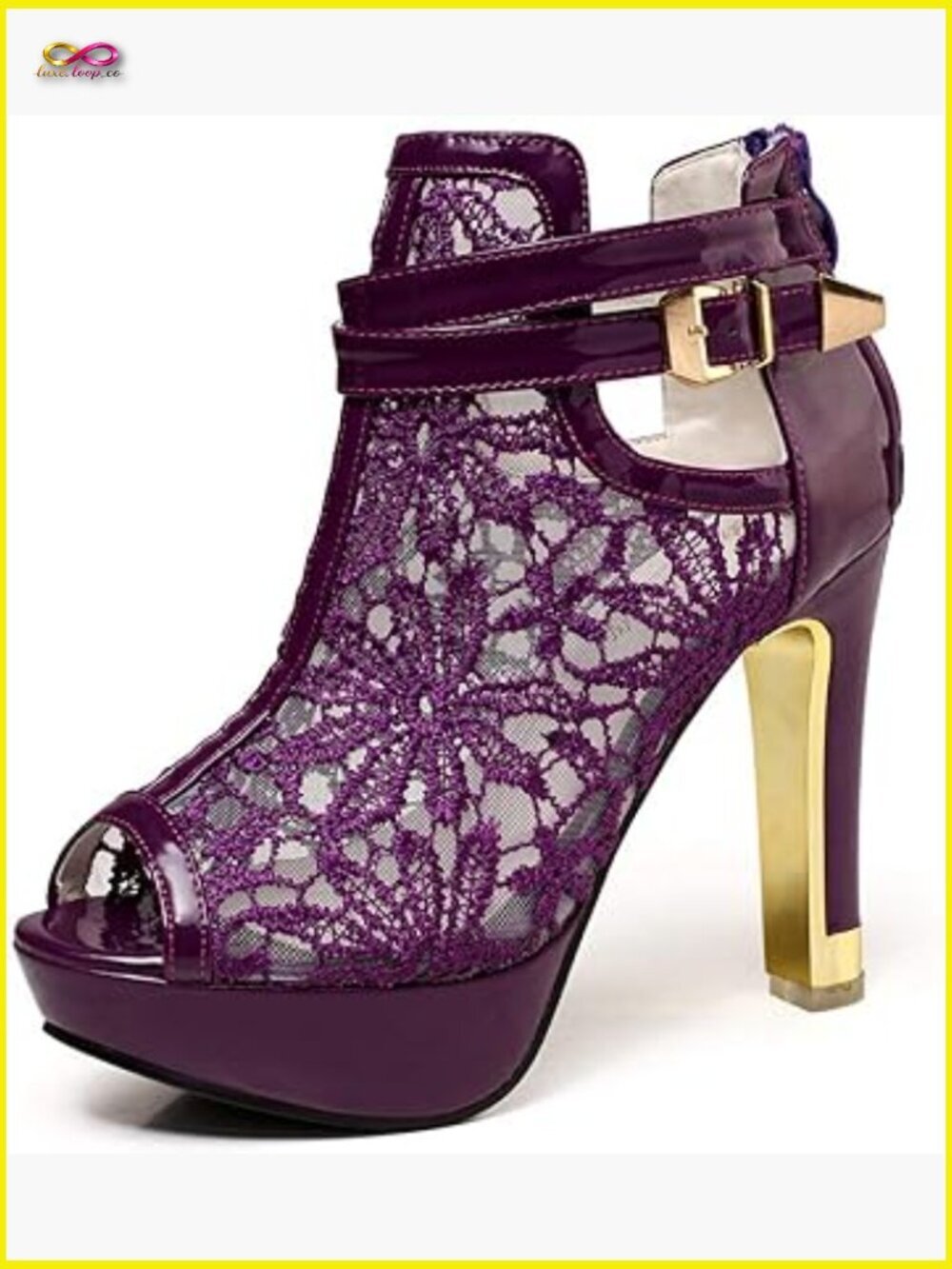 Lace Flower Peep Toe Chunky Heel Ankle Booties Block Heel Back Zipper